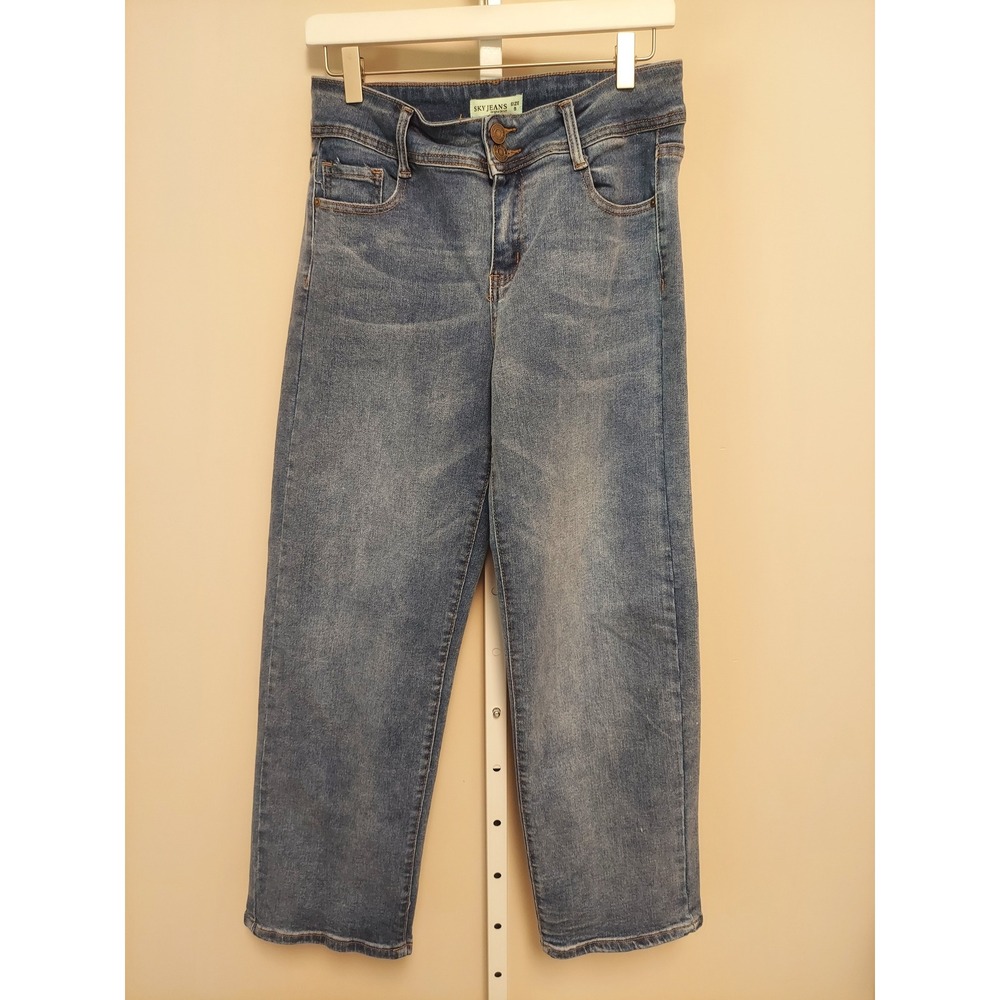 Sky Jeans Medium Wash Straight‎ Leg Double Button Denim Jeans Size 9